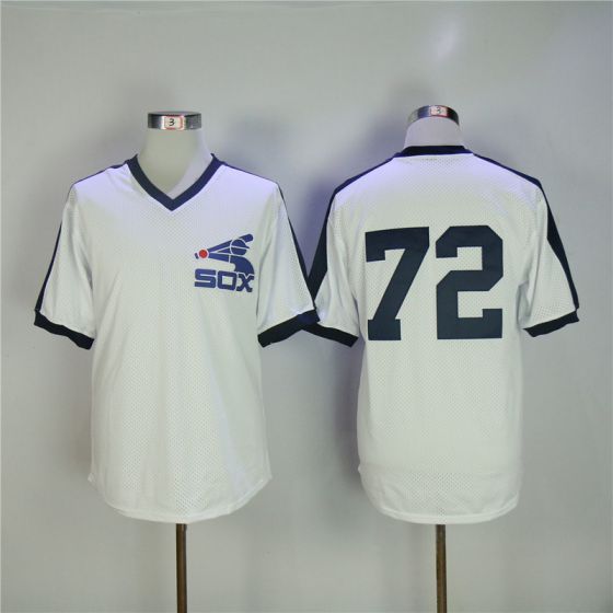 Men Chicago White Sox 72 Fisk White Throwback MLB Jerseys